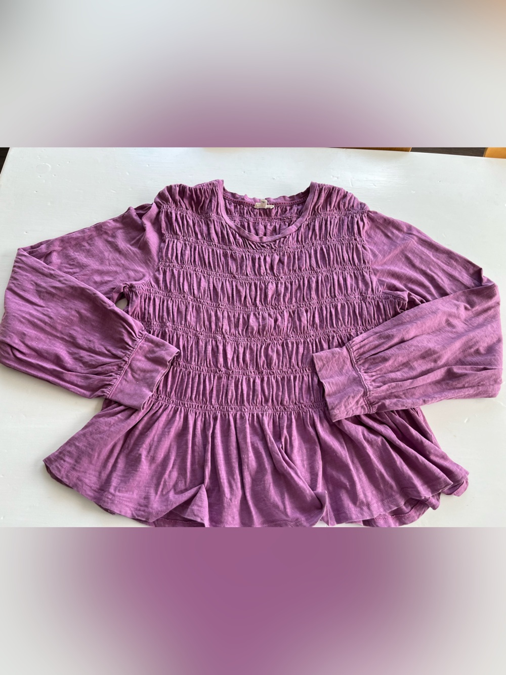 Anthropologie Ruched Purple Cotton Long Sleeve Tee Size XL